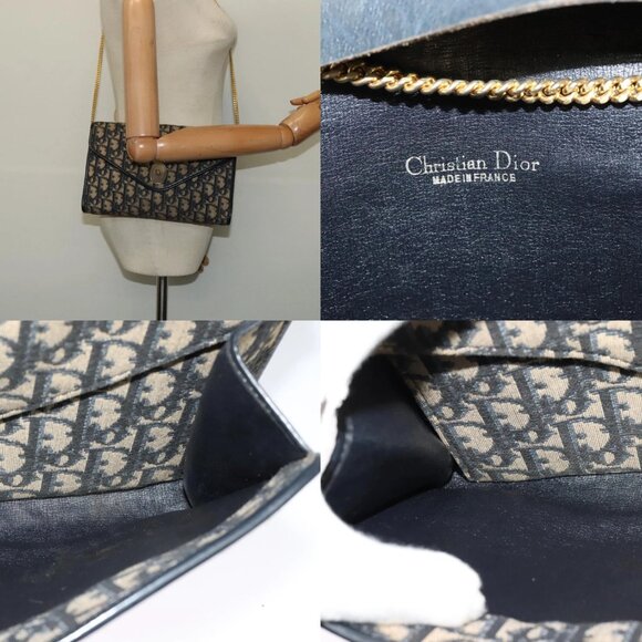 Christian Dior Trotter Canvas Chain Shoulder Bag Navy Gold Auth - Picture 15 of 15